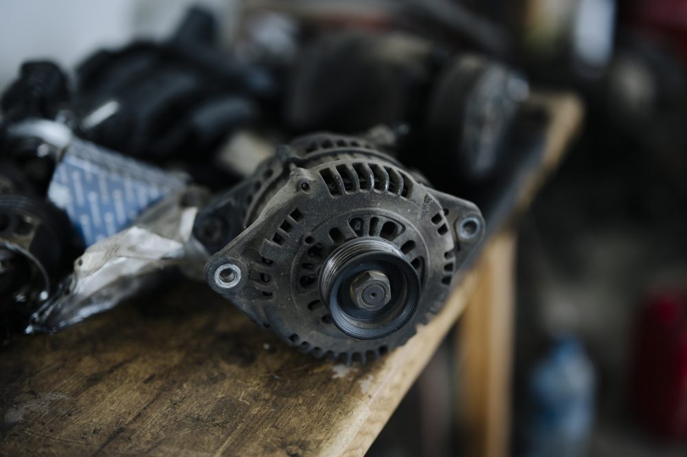 Car alternator on a workbench
