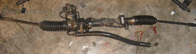 Power steering rack removed from a vehicle